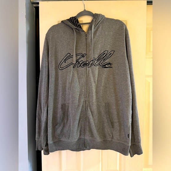 O'Neill Other - O’Neill Grey Striped Hood Full Zip Hooded Sweatshirt • XLarge